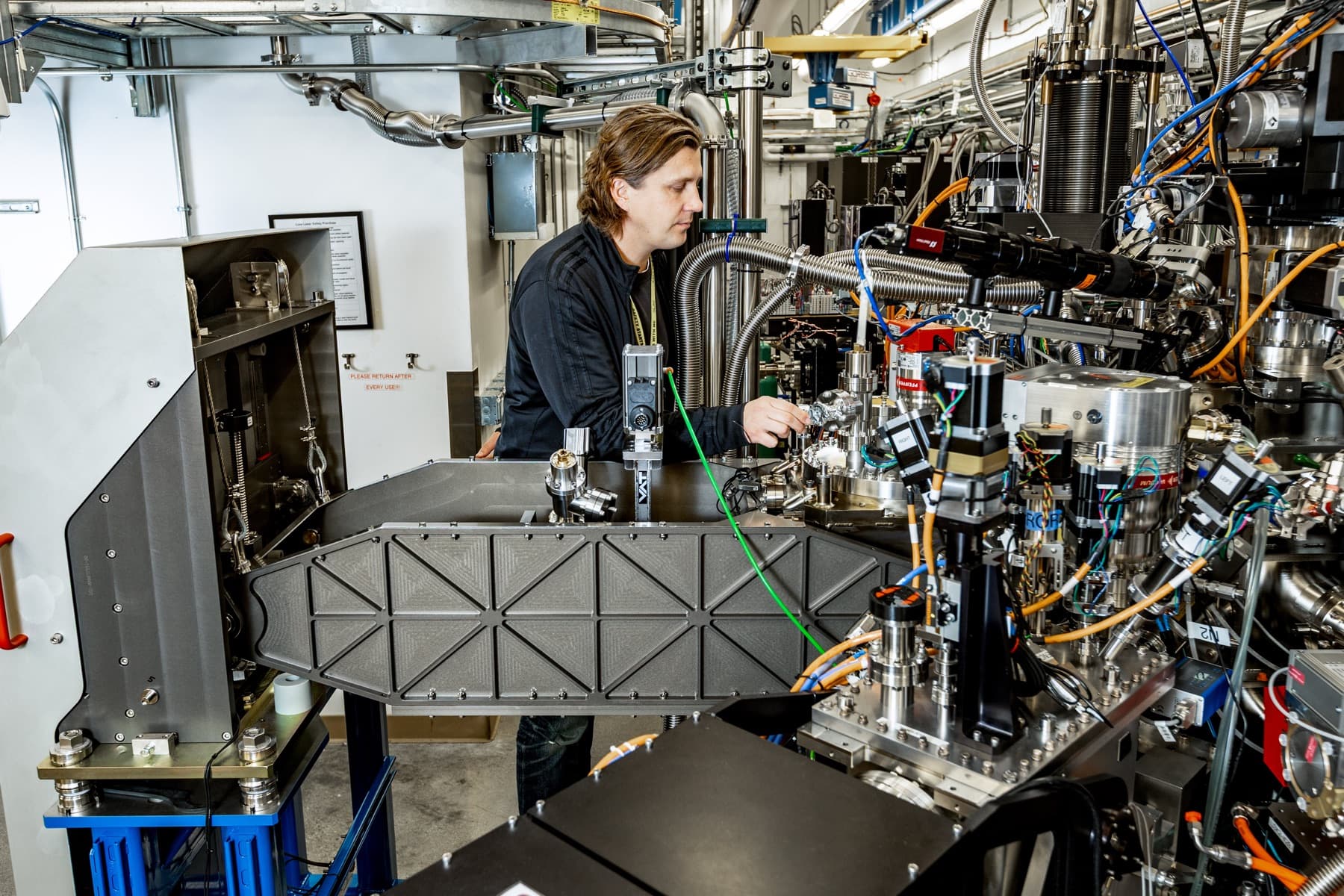Scientific equipment in the RIX experimental hutch at LCLS
